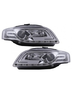 Fari a LED con tubo di luce a LED C per Audi A4 B7 (11.04-03.08) Cromo