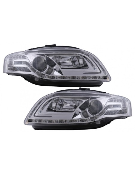 Fari a LED con tubo di luce a LED C per Audi A4 B7 (11.04-03.08) Cromo