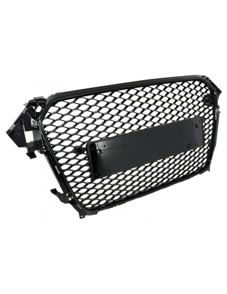 Calandra anteriore Badgeless per Audi A4 B8 Facelift (12-15) RS Design Honeycomb Piano nero w/ PDC copre