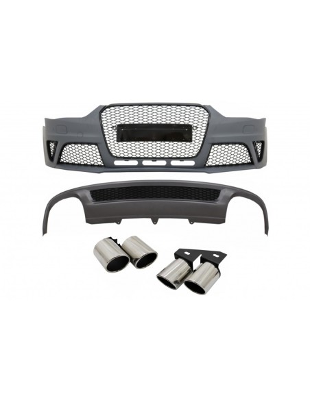 Paraurti anteriore per Audi A4 B8 Facelift (12-15) w/ paraurti posteriore Valance diffusore d'aria e scarico tubi di coda