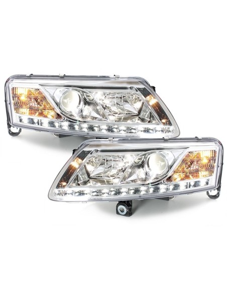 Fari D-LITE AUDI A6 4A 04-08 LED DRL HID Xenon D2S Chrome