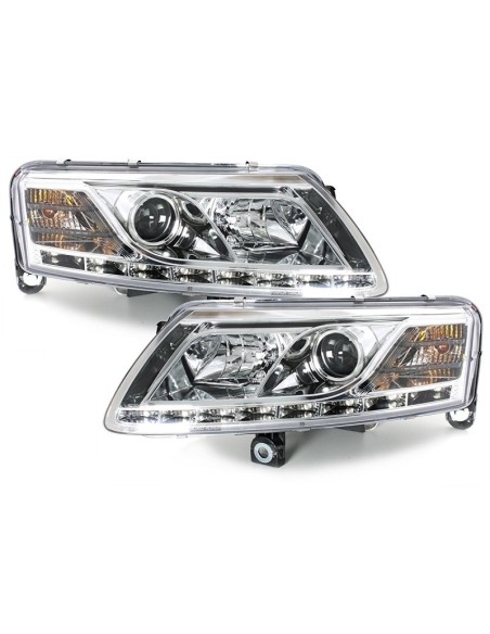 Fari D-LITE AUDI A6 4A 04-08 LED DRL HID Xenon D2S Chrome