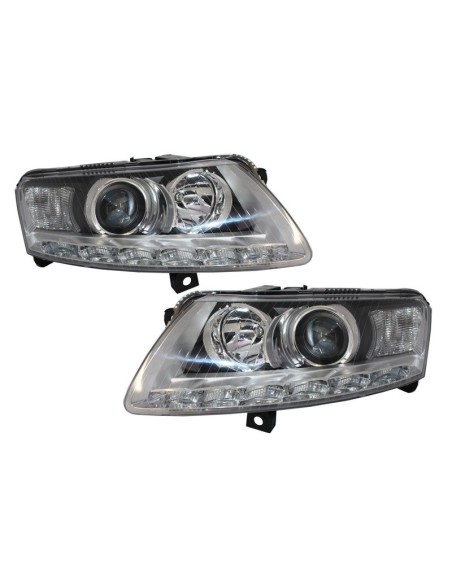 Xenon Fari LED DRL per Audi A6 C6 4F (04.04-08) Cromo w/ out AFS