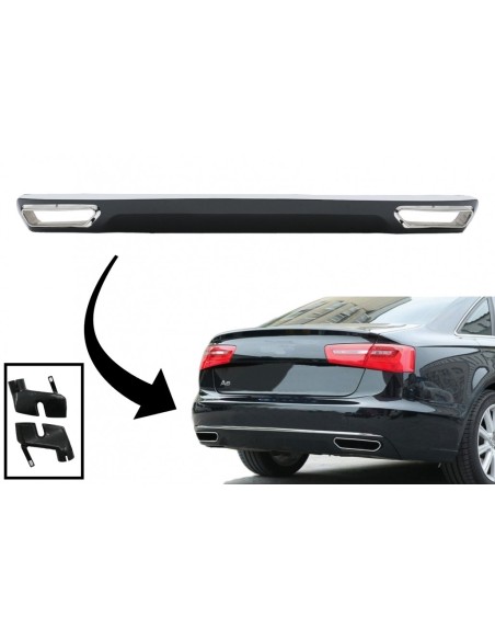 Paraurti posteriore Valance diffusore e scarico per Audi A6 4G (10-14) Facelift W12 con stampaggio cromato