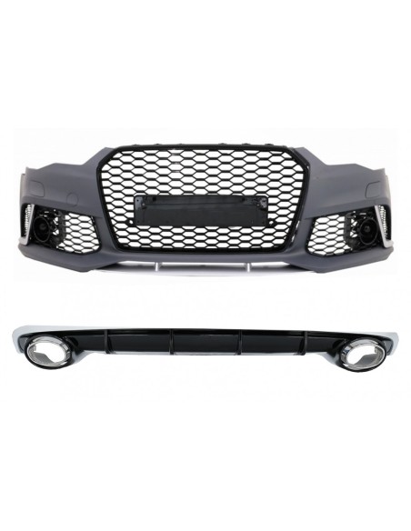 Paraurti anteriore per Audi A6 4G Facelift (15-18) con paraurti posteriore Valance diffusore e scarico suggerimenti RS6 Design.
