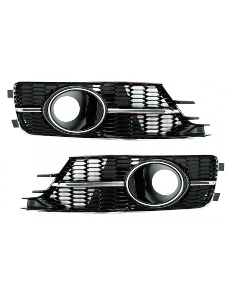 Paraurti inferiore griglia copre griglie laterali per AUDI A6 C7 4G Facelift (15-18) Piano Black & Chrome.