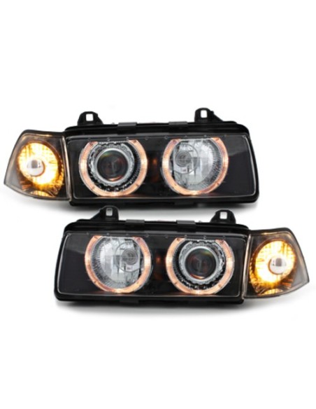 Fari per BMW Serie 3 E36 Coupé - Cabrio (12.1990-08.1999) Angel Eyes Nero
