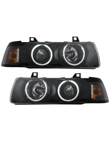 Angel Eyes CCFL Fari per BMW Serie 3 E36 Berlina Touring Compact (1990-1999) Nero