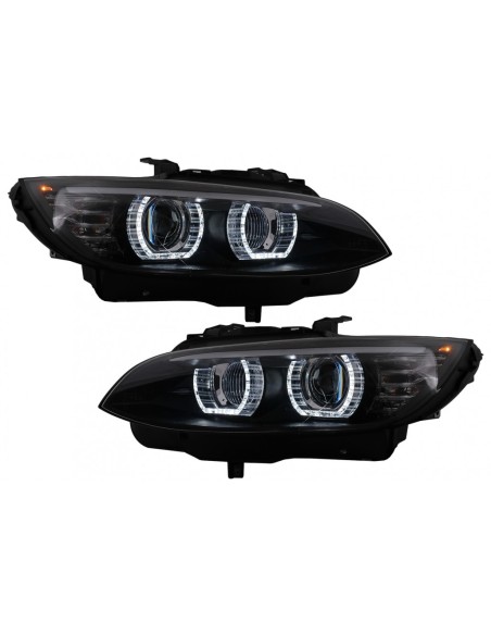 Fari Xenon 3D LED Angel Eyes per BMW 3 Serie E92 E93 (06-10) U-Type Nero