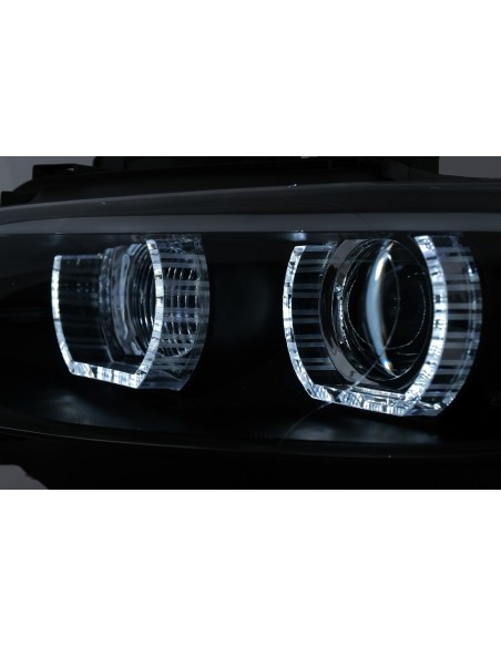 Fari Xenon 3D LED Angel Eyes per BMW 3 Serie E92 E93 (06-10) U-Type Nero