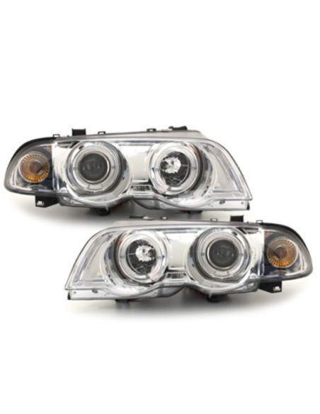 Fari per BMW Serie 3 E46 (1998-01) Angel Eyes 2 LED Halo Cerchi Cromo