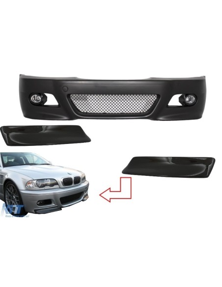 Paraurti Anteriore per BMW 3 Serie Coupe-Cabrio-Sedan-Estate E46 (1998-04) M3 Design w/ Front Bumper Splitters Carbon CSL Design