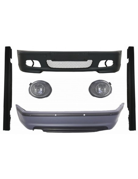 Kit per BMW 3 Serie E46 Berlina (1998-04) Paraurti w/ PDC Laterali Gonne e Fendinebbia Chiaro Chrome M-Technik Design
