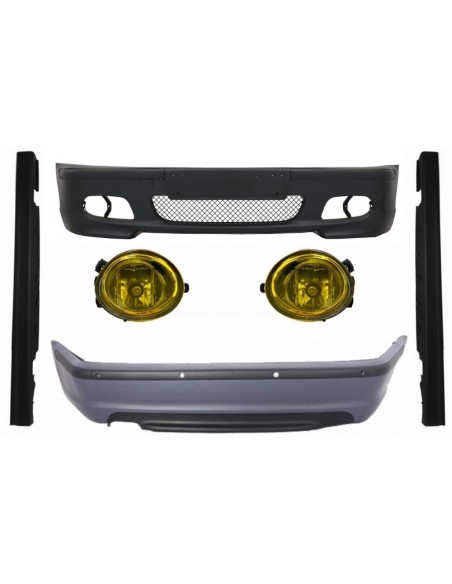 Corredo per la Berlina di BMW E46 (1998-04) Paraurti w/PDC Gonne Laterali + Disegno Giallo dei Fari Antinebbia M-Technik