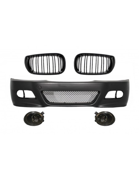 Paraurti Anteriore w/ Fendinebbia per BMW E46 (98-04) M3 Look e Griglia Centrale Renale Doppia Striscia M