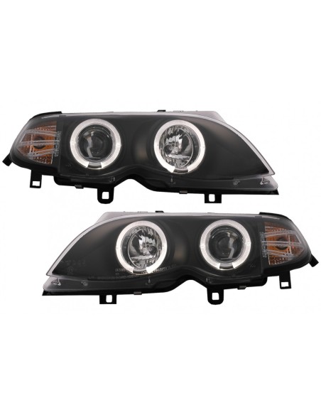 Angelo LED Occhi Fari per BMW 3 Serie E46 Facelift Limousine Touring (01-05) Nero