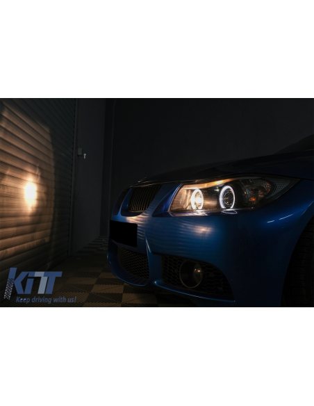 Fari per BMW Serie 3 E90 Berlina E91 Touring (03.05-08.08) Angel Eyes 2 Halo Cerchi Nero