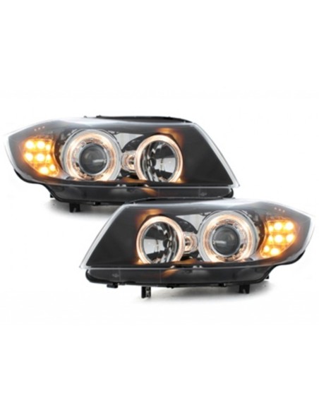 Fanali Angel Eyes LED per BMW Serie 3 E90 Berlina E91 Touring (03.05-08.08) 2 Halo Cerchi Nero