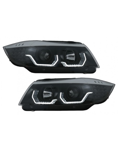 Fari Angel Eyes LED 3D per BMW 3 Serie E90 Limousine E91 Touring (03.05-08.08) LHD Nero