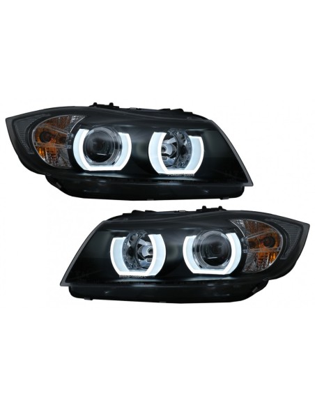 Fari Xenon U-LED 3D per BMW 3 Serie E90 Limousine E91 Touring (03.05-08.08) LHD Nero
