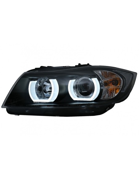 Fari Halogeni U-LED 3D per BMW 3 Serie E90 Limousine E91 Touring (03.05-08.08) LHD Nero