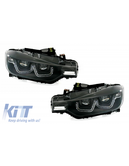 Fari LED per BMW Serie 3 F30 F31 (10.11-06.15) Doppio U 3D Effetto Xenon Nero