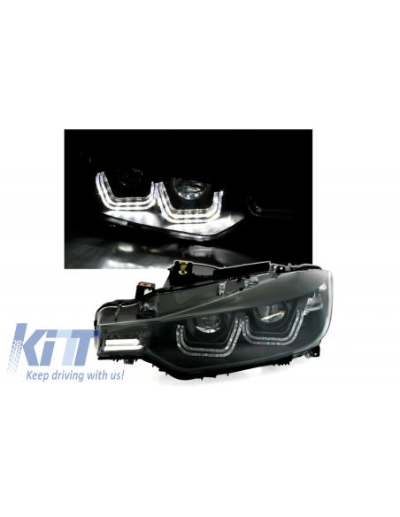 Fari LED per BMW Serie 3 F30 F31 (10.11-06.15) Doppio U 3D Effetto Xenon Nero