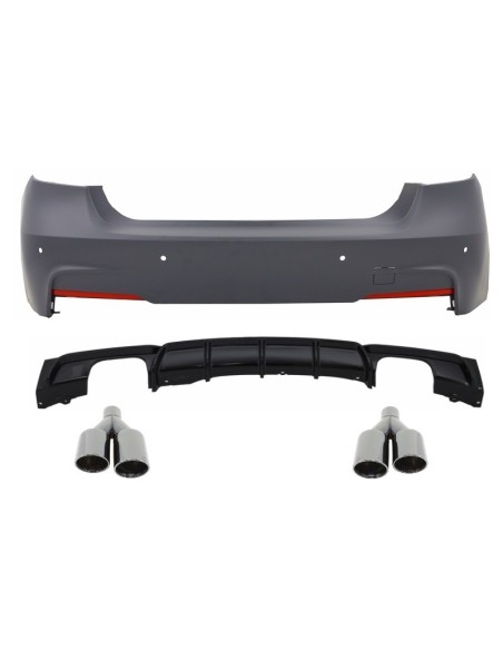 Paraurti posteriore M-Technik con diffusore singolo-doppio nero per BMW 3 Serie