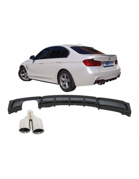 Paraurti posteriore Diffusore Piano Nero Valance Spoiler Punta silenziatore scarico per BMW 3 Serie F30 11+ Doppia uscita
