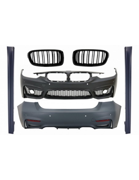 Kit per BMW Serie 3 F30 Non LCI e LCI (11-18) con Gonne laterali e griglie centrali Doppia striscia M3 Sport EVO Design