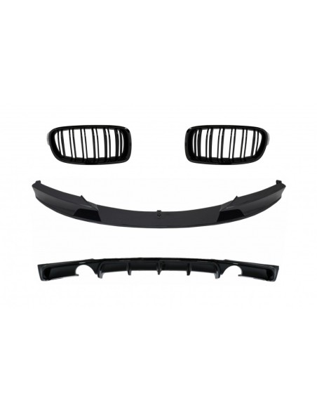 Paraurti con Griglie Centrali e Doppia Uscita del Diffusore Posteriore per Singolo Scarico per BMW 3 Serie F30 F31 (11-19)