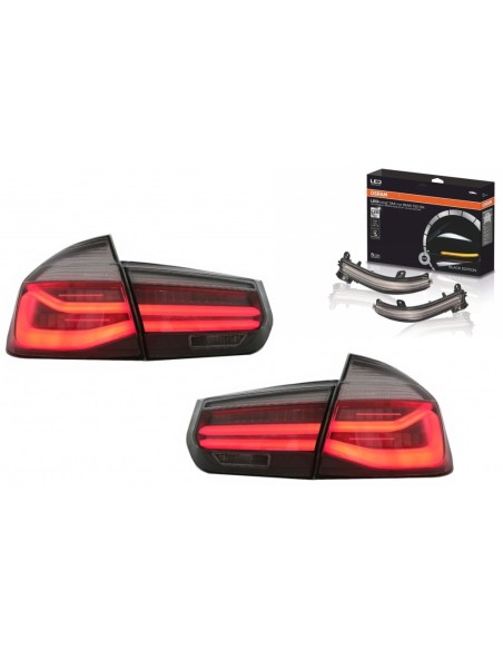 Fanali posteriori e indicatori specchio LCI LED per BMW 3 serie F30 (11-19) con luce di svolta sequenziale.