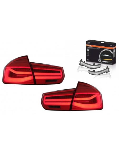 Fanali posteriori e indicatori specchio di progettazione LCI LED per BMW 3 serie F30 (11-19) con luce di svolta sequenziale.