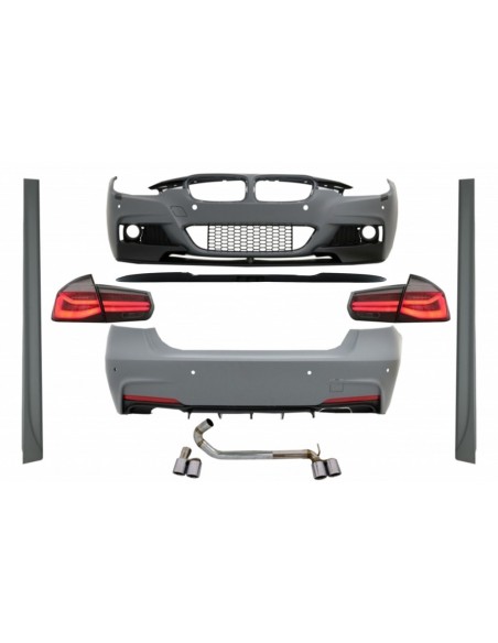 Kit completo per BMW Serie 3 F30 (11-19) con Trunk Spoiler Piano Nero e LED Fanali posteriori Dynamic Red Smoke.