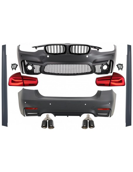 Corredo per BMW 3 serie F30 (11-19) con LED luci posteriori sequenziale e scarico carbonio.