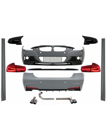 Corredo completo per BMW 3 serie F30 (11-19) con coperture dello specchio e chiara dinamica rossa dei fanali posteriori a LED.