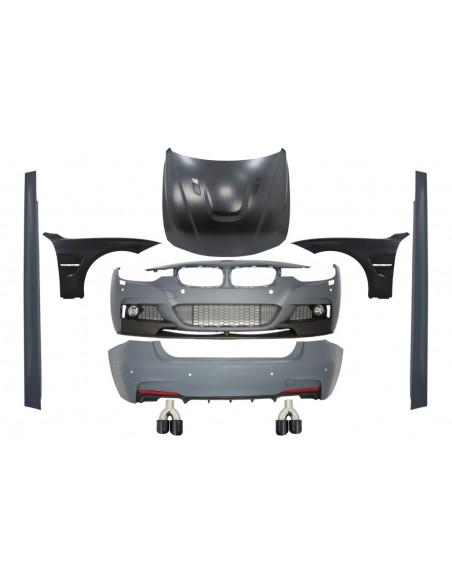 Kit completo per BMW Serie 3 F30 (11-19) con parafanghi anteriori e cofano in carbonio lucido