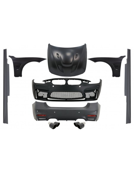 Kit completo per BMW F30 (11-19) EVO II M3 CS Design con parafanghi anteriori e cofano in carbonio.