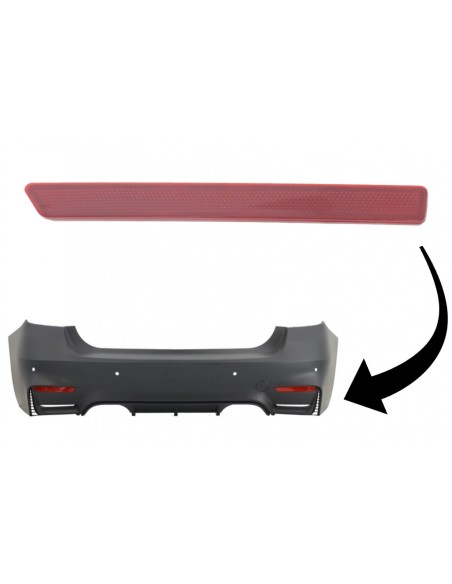 Riflettore rosso per BMW 3 serie F30 (11-19) Solo Design EVO, lato destro del paraurti posteriore.