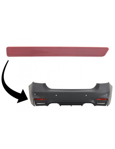 Riflettore rosso per BMW 3 serie F30 (11-19) Solo EVO Design, lato sinistro del paraurti posteriore.