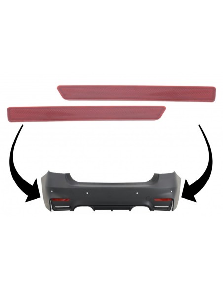 Set riflettori rossi per BMW 3 serie F30 (11-19) Solo Design EVO, paraurti posteriore.