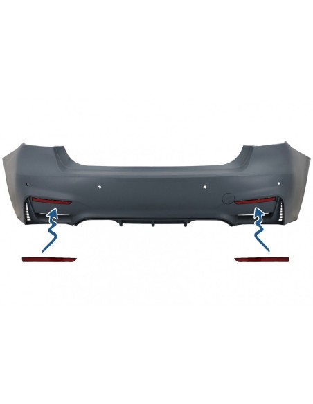 Riflettori rossi per BMW 3 serie F30 (11-19) Solo Design M3 Sport, paraurti posteriore.