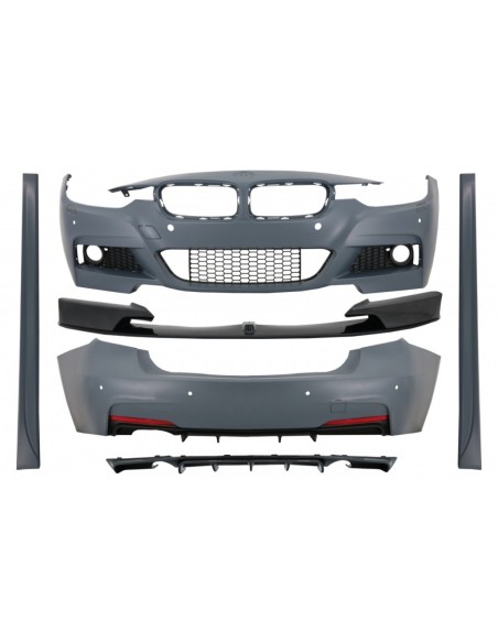 Divisore anteriore dello spoiler e doppio scarico del diffusore singolo scarico in carbonio per BMW 3 serie F30 (11-19).