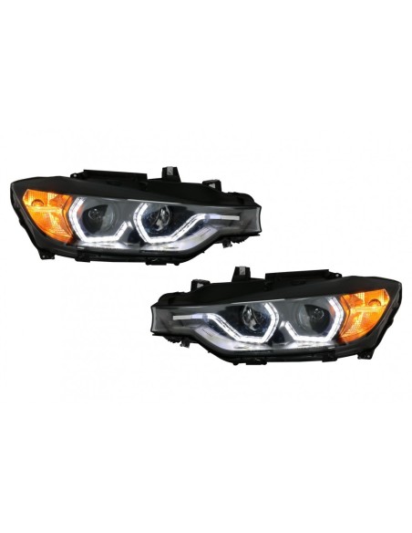 Angelo Occhi Fari LED DRL per BMW 3 Serie F30 F31 Berlina Touring (10.11-05.15) in colore nero.