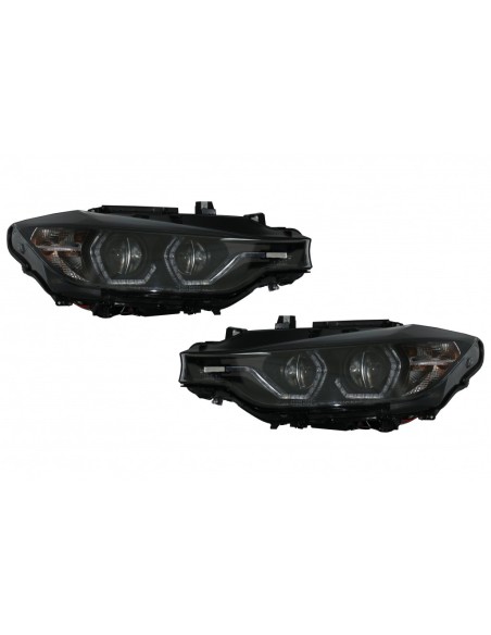 Angelo Occhi Fari LED DRL per BMW 3 Serie F30 F31 Berlina Touring (10.11-05.15) in colore nero.