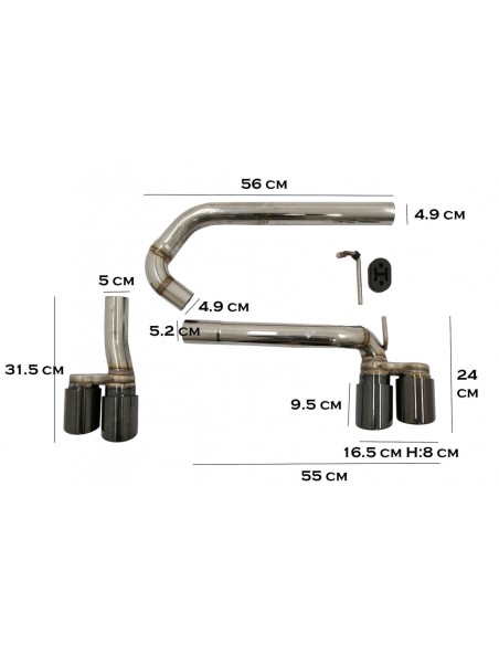Doppi sistemi di scarico Twin Black Muffler Tips per BMW Serie 3 F30 F31 (11-18) M3 M Sport Design.