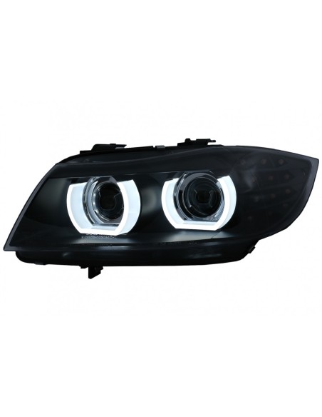 Fari a LED DRL Xenon 3D Angel Eyes per BMW 3 serie E90 E91 LCI con AFS (08-11) in Nero.