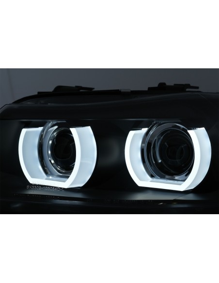 Fari a LED DRL Xenon 3D Angel Eyes per BMW 3 serie E90 E91 LCI con AFS (08-11) in Nero.