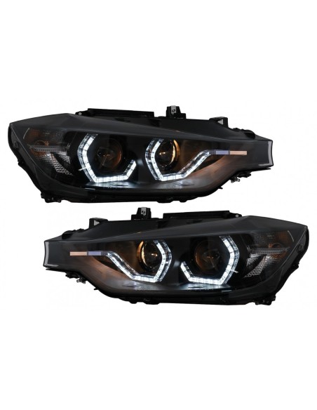 Fari a LED DRL Angelo Occhi per BMW 3 Serie F30 F31 LCI Berlina Touring (15-19) in Nero.