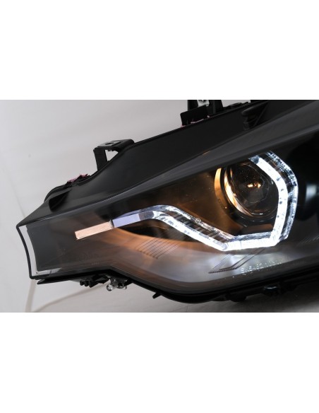 Fari a LED DRL Angelo Occhi per BMW 3 Serie F30 F31 LCI Berlina Touring (15-19) in Nero.